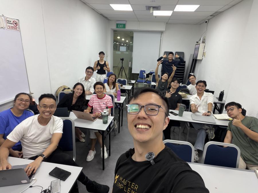 Marc's selfie with a classroom group.